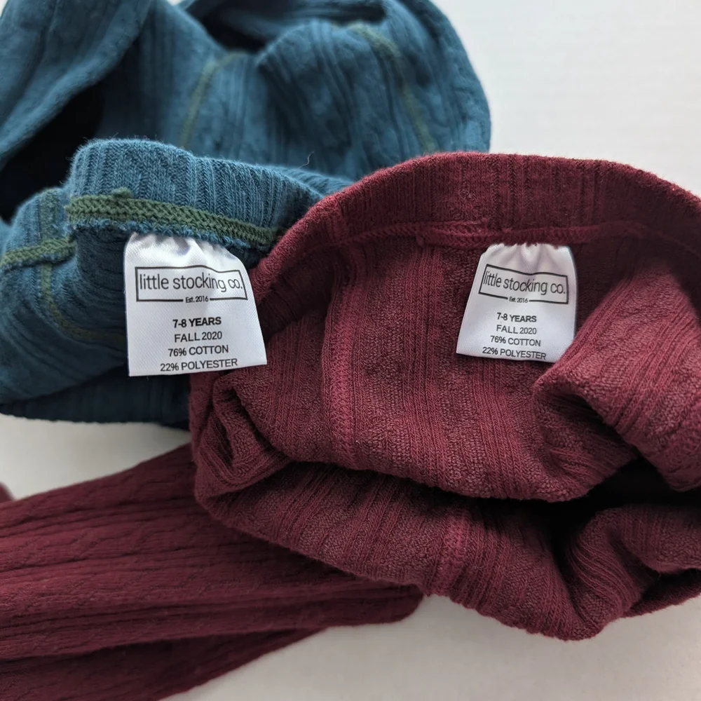 Little Stocking Co Teal and Burgundy Knit Tights Bundle Size 7-8